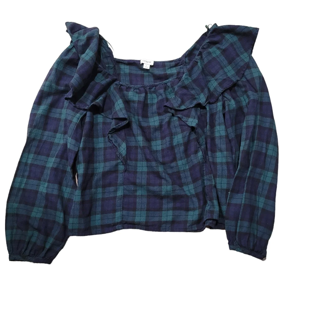 J.Crew Flannel Squareneck Ruffle Top Size Large - Picture 4 of 9